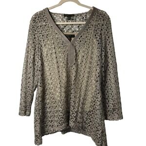 PICADILLY Fashions Silver Open Knitwear Sweater Top Women M Long Sleeve Cover-Up